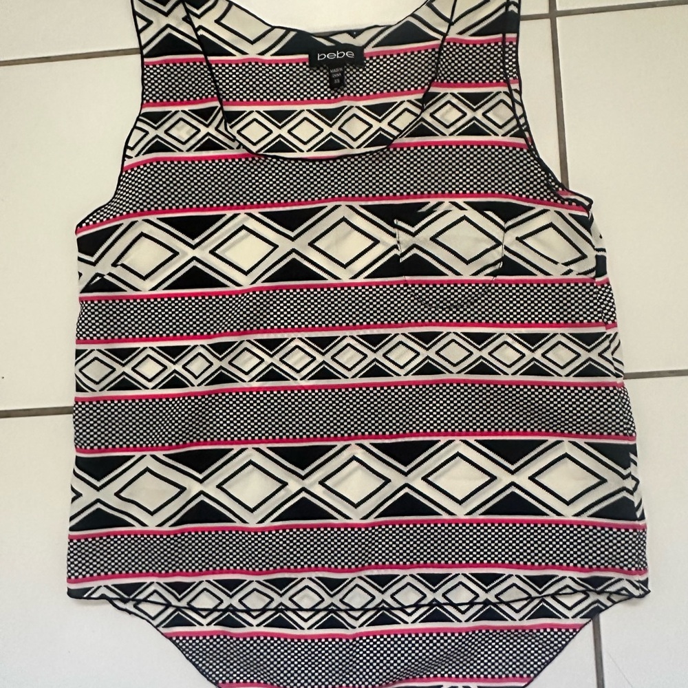 Bebe Black and White Boxy Sleeveless Tank Top